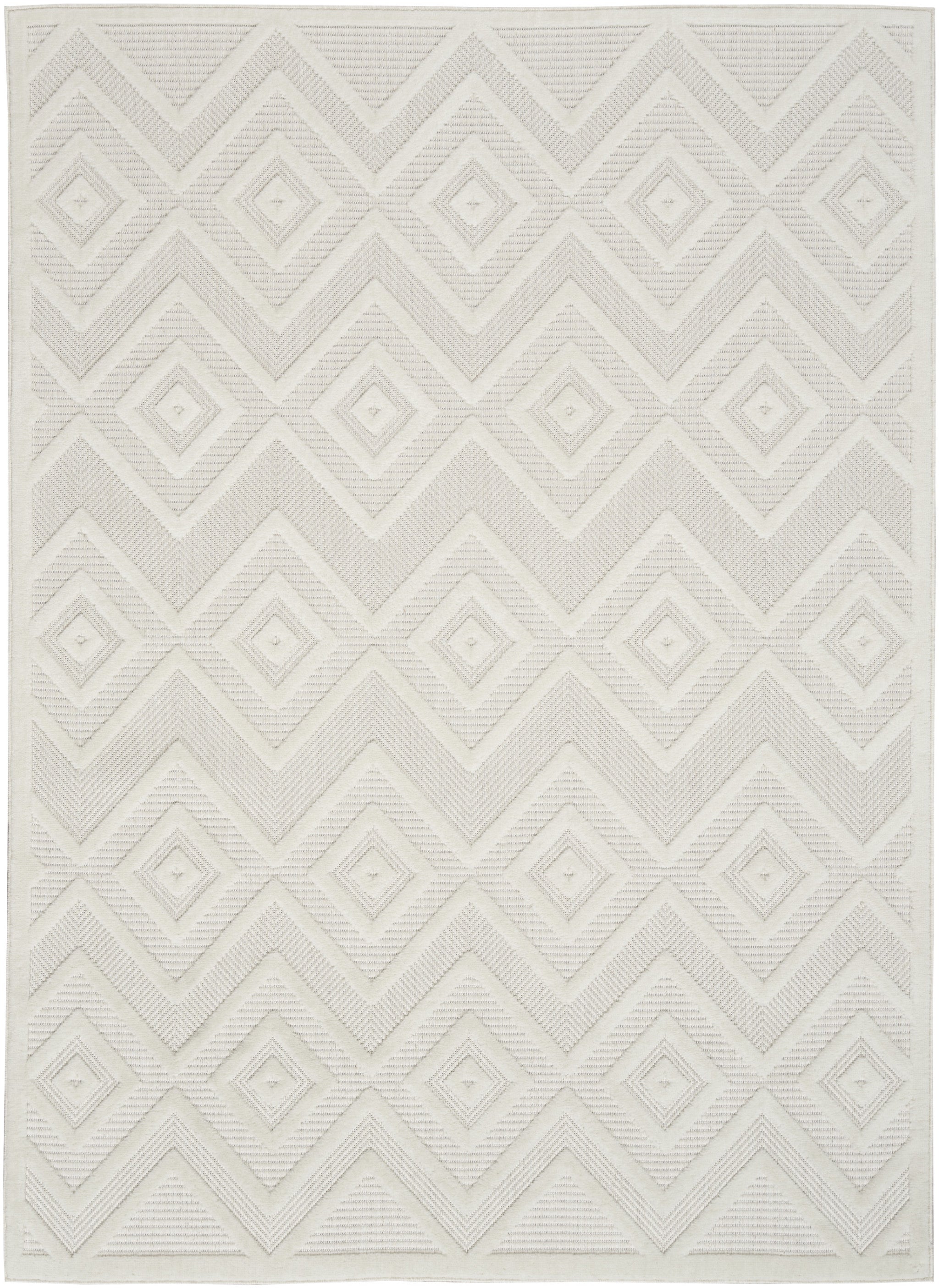 6' X 9' Ivory And White Argyle Indoor Outdoor Area Rug