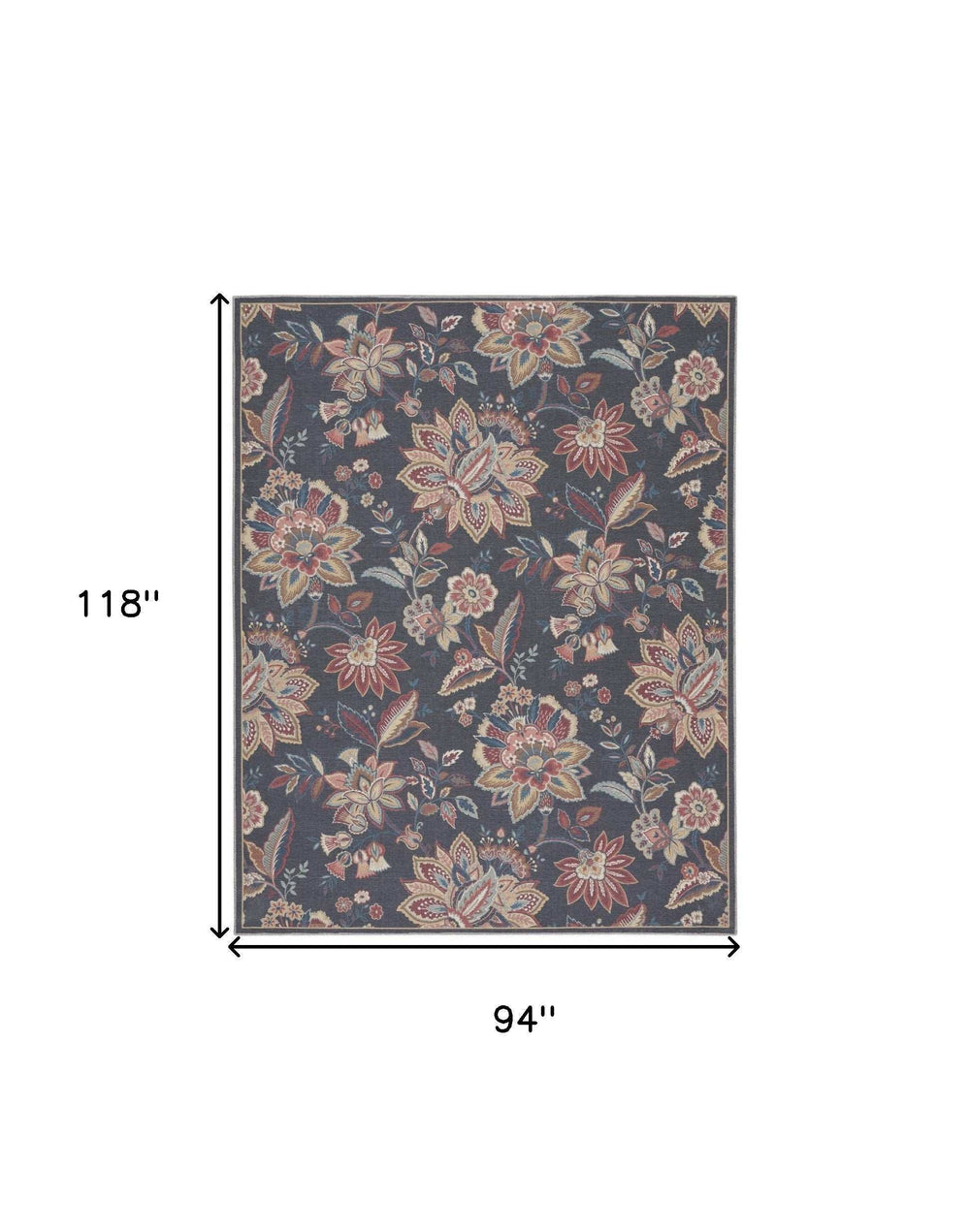 8' X 10' Charcoal Floral Distressed Washable Area Rug - Homeroots - Flyclothing LLC