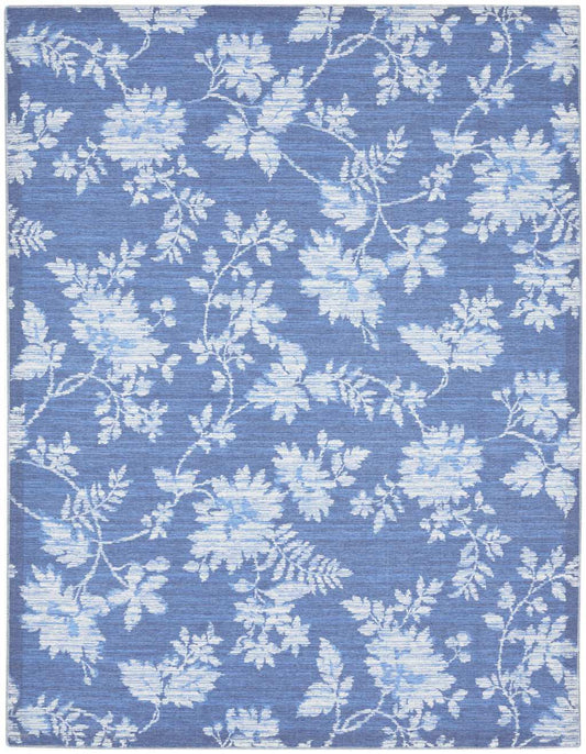 8' X 10' Blue Floral Distressed Washable Area Rug - Homeroots - Flyclothing LLC