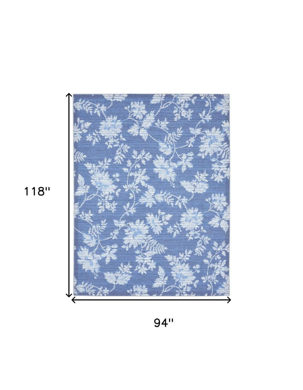8' X 10' Blue Floral Distressed Washable Area Rug - Homeroots - Flyclothing LLC