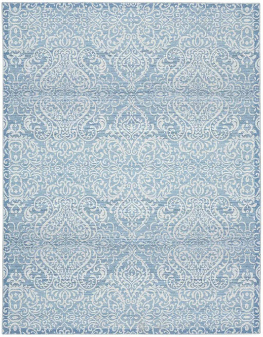 8' X 10' Blue Floral Distressed Washable Area Rug - Homeroots - Flyclothing LLC