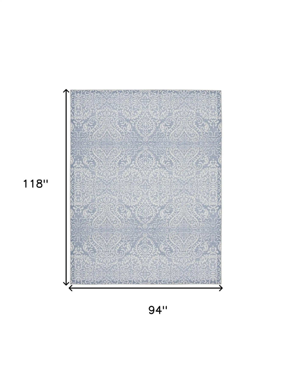 8' X 10' Slate Damask Distressed Washable Area Rug - Homeroots - Flyclothing LLC