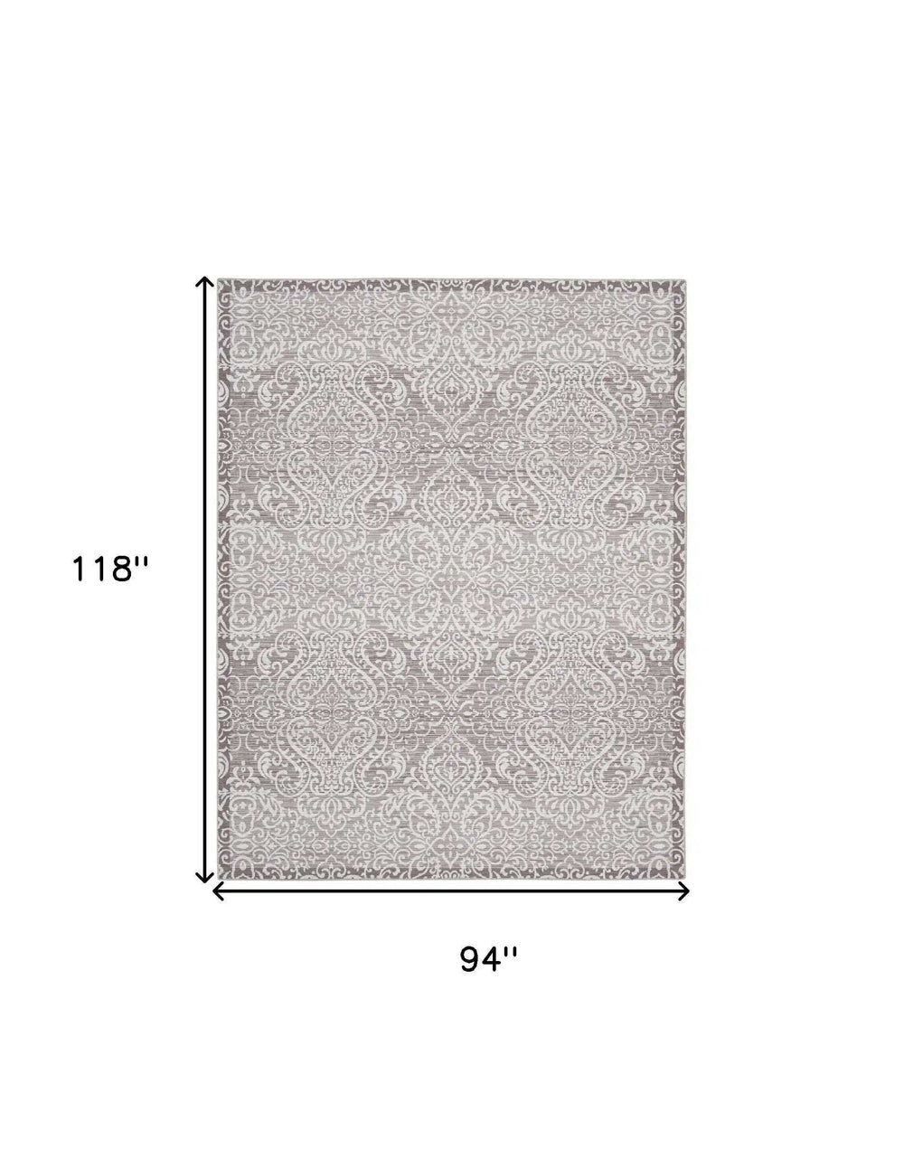 8' X 10' Stone Damask Distressed Washable Area Rug - Homeroots - Flyclothing LLC