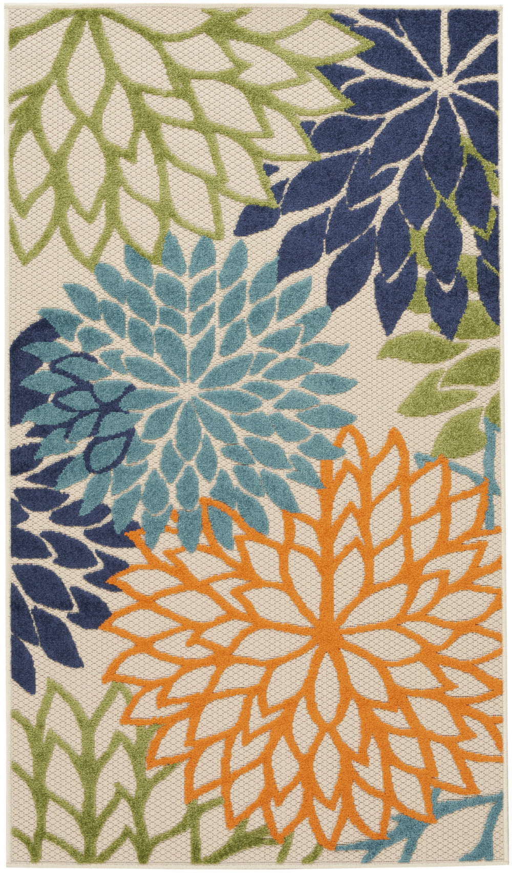 3' X 5' Cream And Blue Floral Non Skid Indoor Outdoor Area Rug - Homeroots