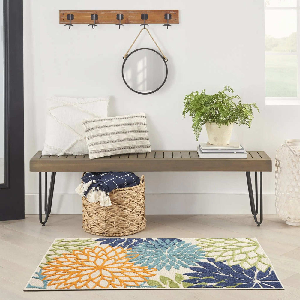 3' X 5' Cream And Blue Floral Non Skid Indoor Outdoor Area Rug - Homeroots - Flyclothing LLC