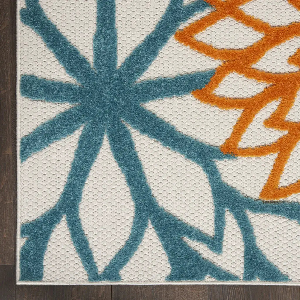 12' X 15' Turquoise Floral Non Skid Indoor Outdoor Area Rug - Homeroots - Flyclothing LLC