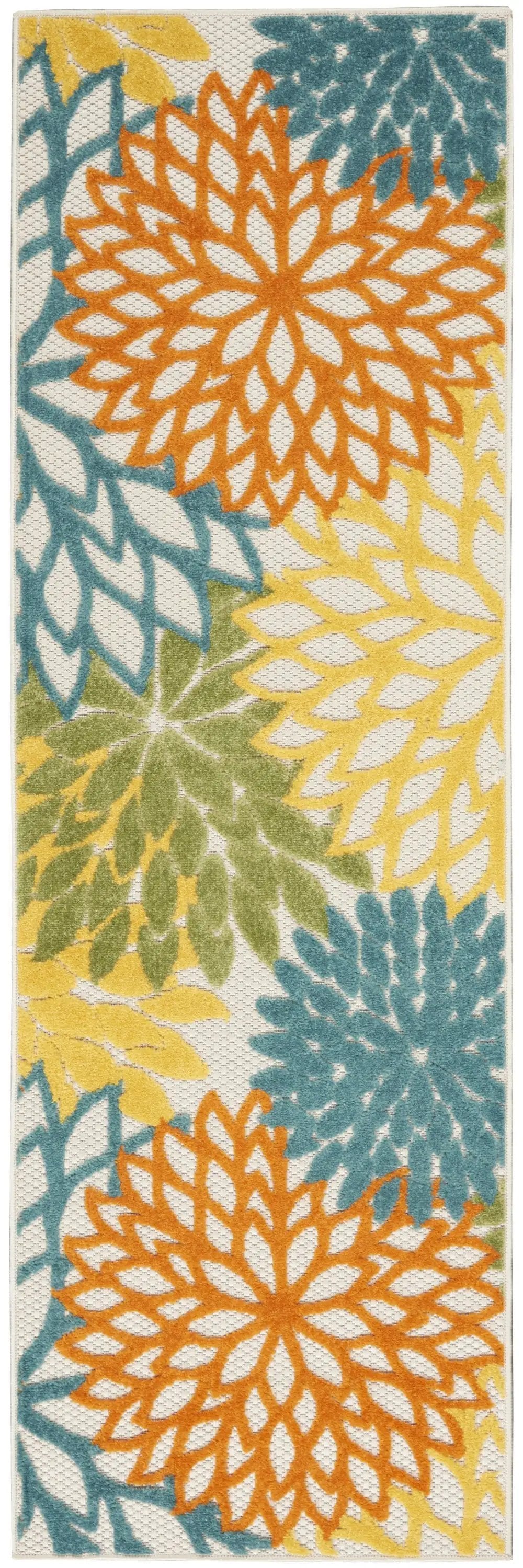 2' X 6' Turquoise Floral Non Skid Indoor Outdoor Runner Rug - Homeroots