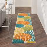 2' X 10' Turquoise Floral Non Skid Indoor Outdoor Runner Rug - Homeroots - Flyclothing LLC