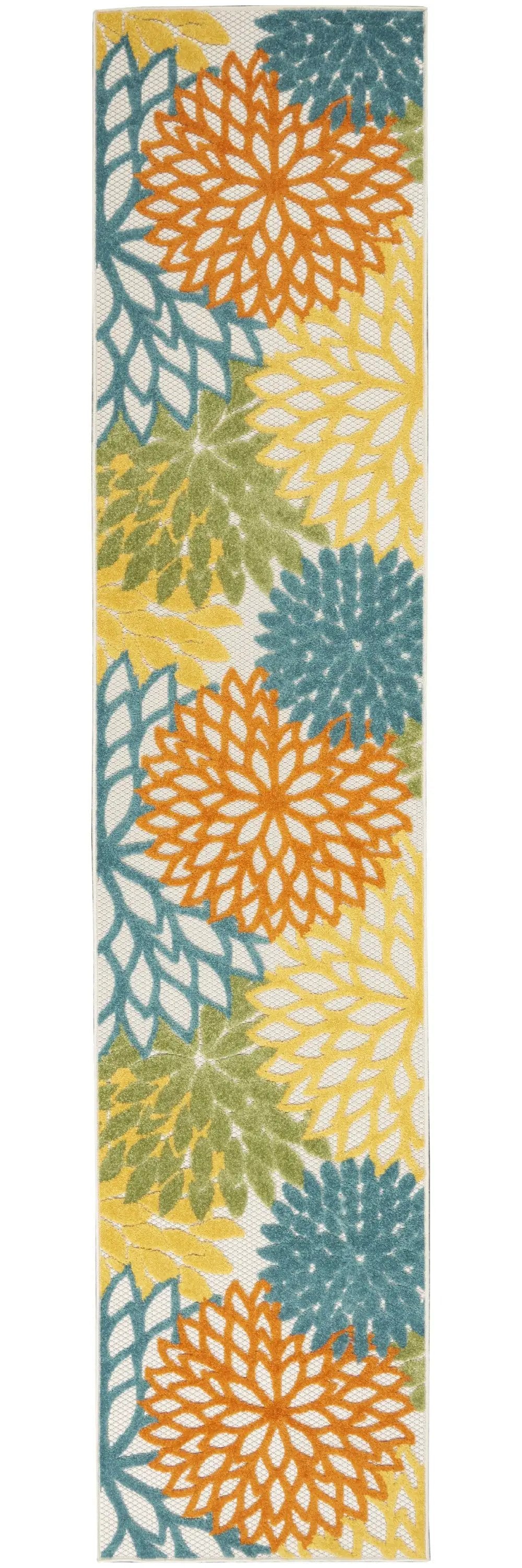 2' X 10' Turquoise Floral Non Skid Indoor Outdoor Runner Rug - Homeroots