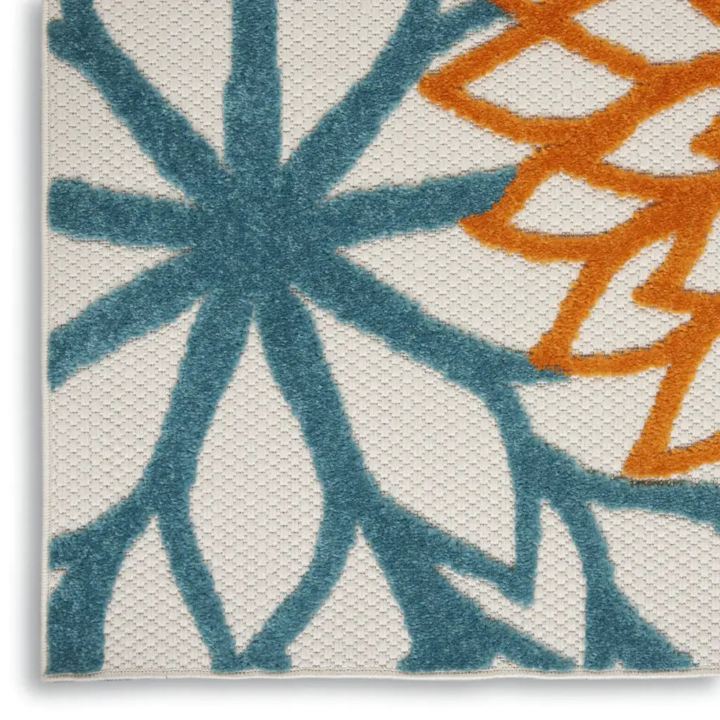 2' X 12' Turquoise Floral Non Skid Indoor Outdoor Runner Rug - Homeroots - Flyclothing LLC