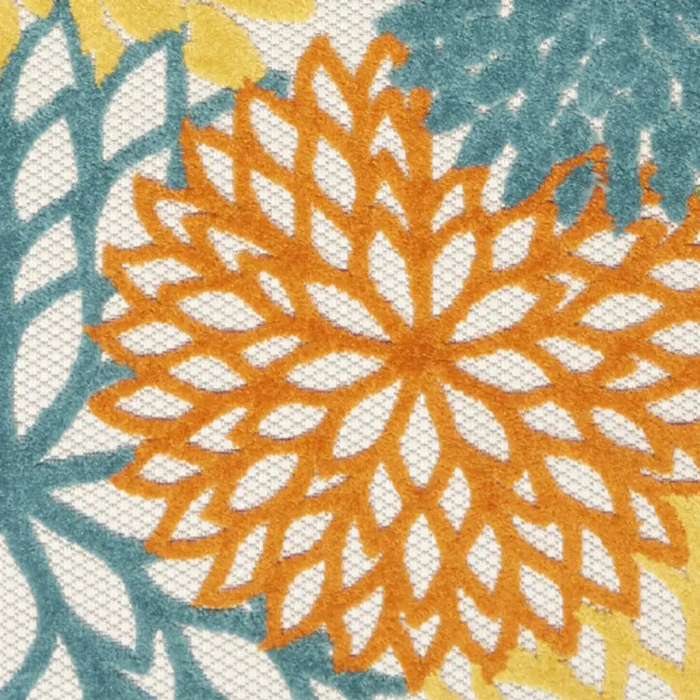 2' X 12' Turquoise Floral Non Skid Indoor Outdoor Runner Rug - Homeroots - Flyclothing LLC