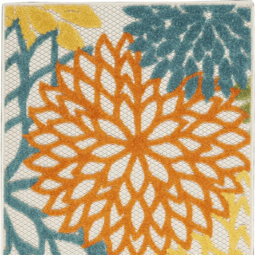 2' X 8' Turquoise Floral Non Skid Indoor Outdoor Runner Rug - Homeroots - Flyclothing LLC