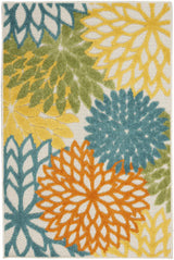 3' X 4' Turquoise Floral Non Skid Indoor Outdoor Area Rug - Homeroots - Flyclothing LLC