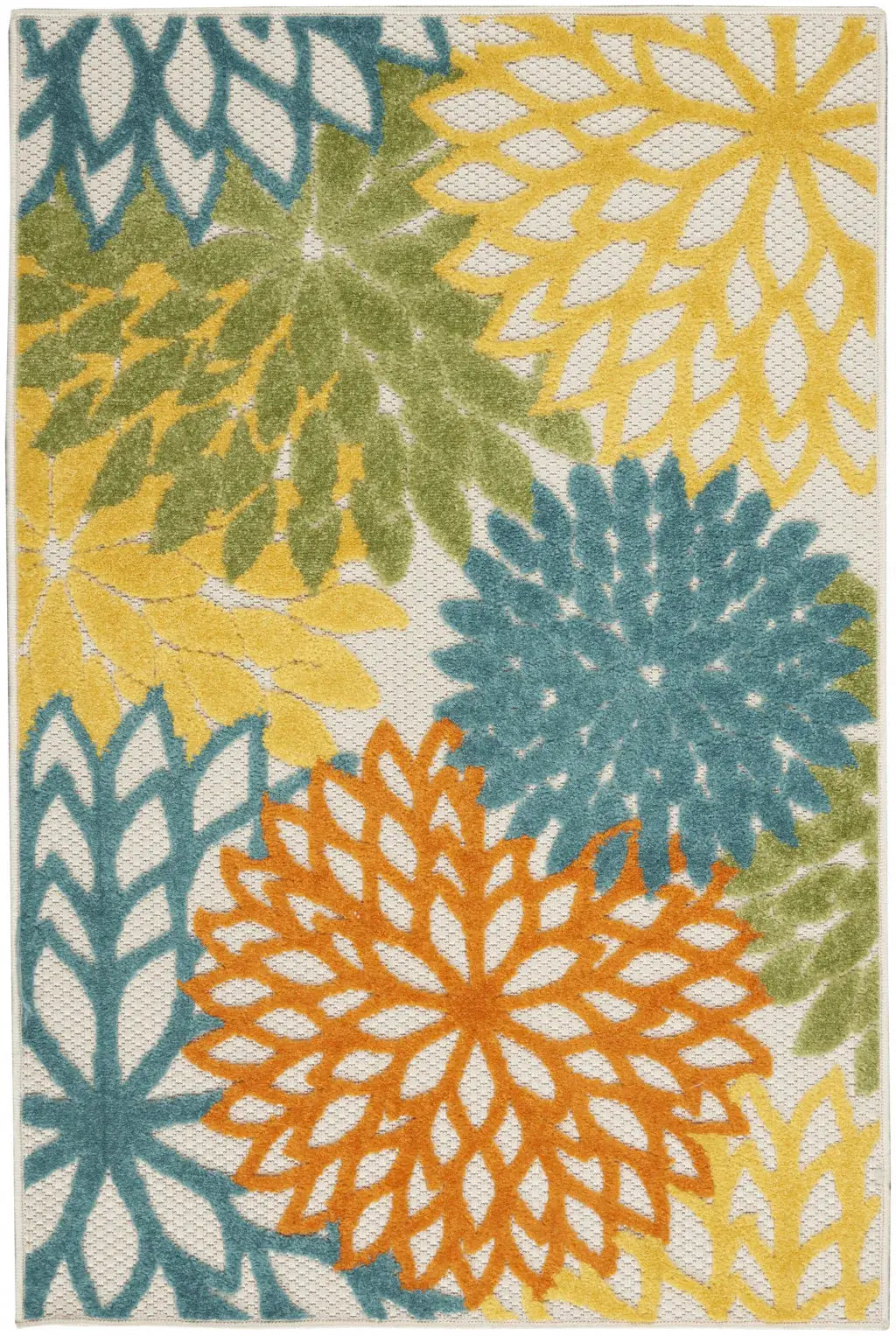 3' X 4' Turquoise Floral Non Skid Indoor Outdoor Area Rug - Homeroots - Flyclothing LLC