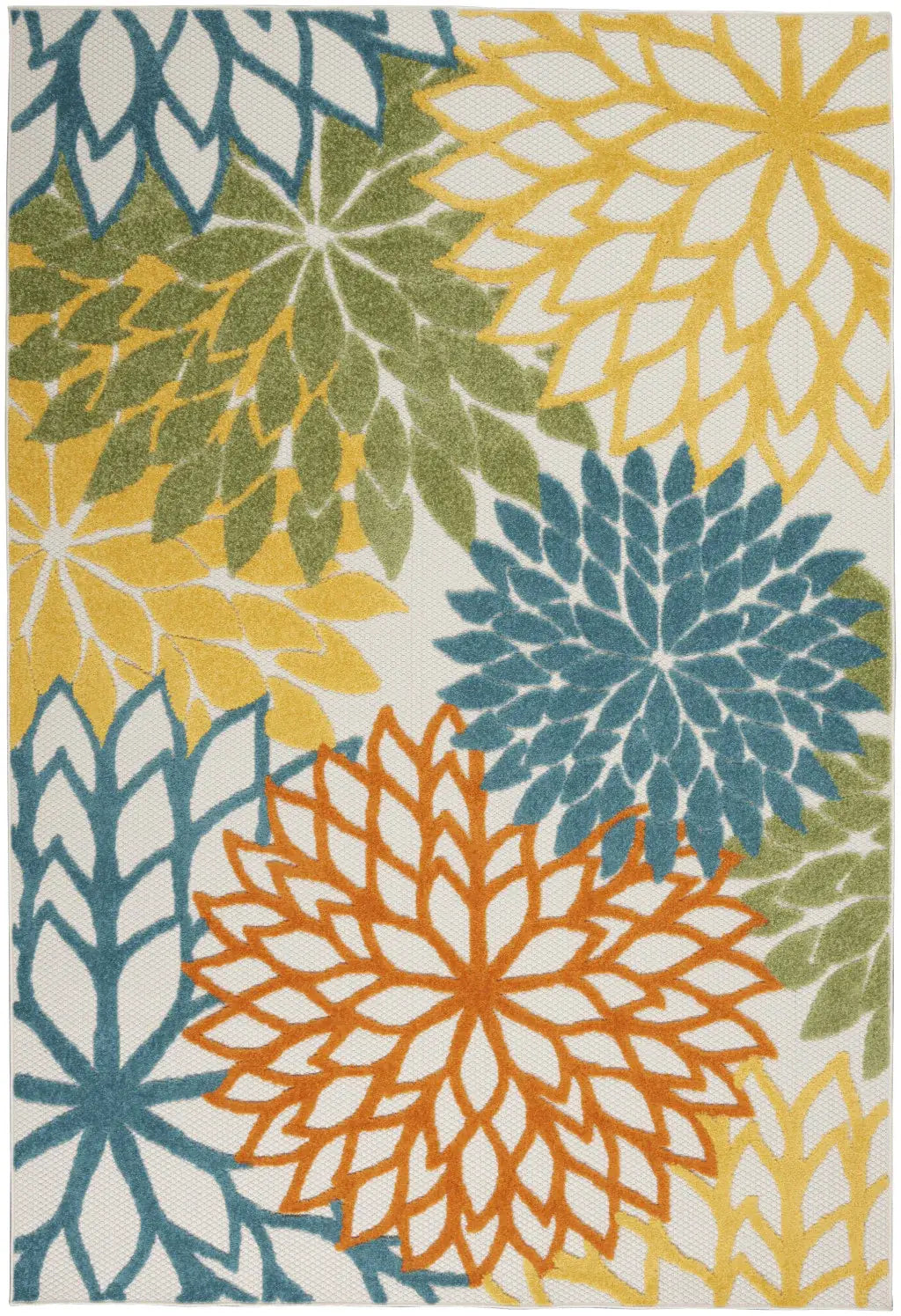 5' X 7' Turquoise Floral Non Skid Indoor Outdoor Area Rug - Homeroots - Flyclothing LLC