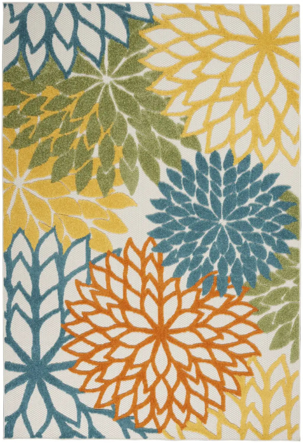 5' X 7' Turquoise Floral Non Skid Indoor Outdoor Area Rug - Homeroots
