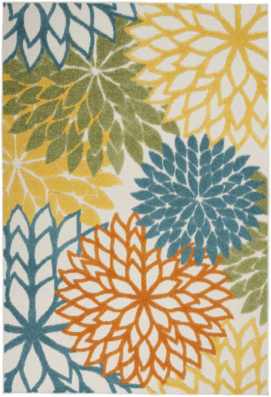 5' X 7' Turquoise Floral Non Skid Indoor Outdoor Area Rug - Homeroots - Flyclothing LLC