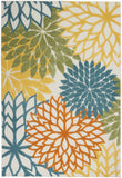 5' X 7' Turquoise Floral Non Skid Indoor Outdoor Area Rug - Homeroots