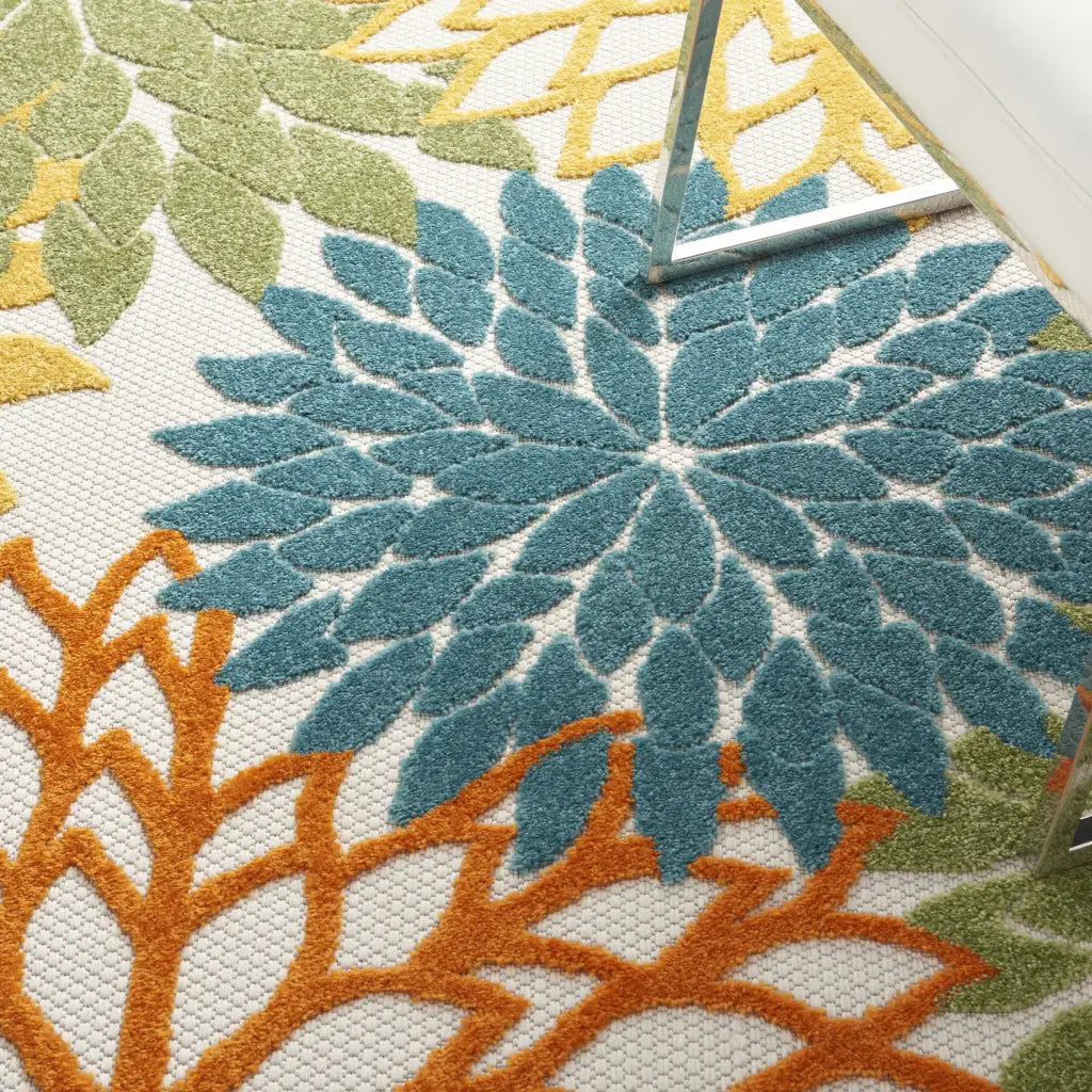 5' X 7' Turquoise Floral Non Skid Indoor Outdoor Area Rug - Homeroots - Flyclothing LLC