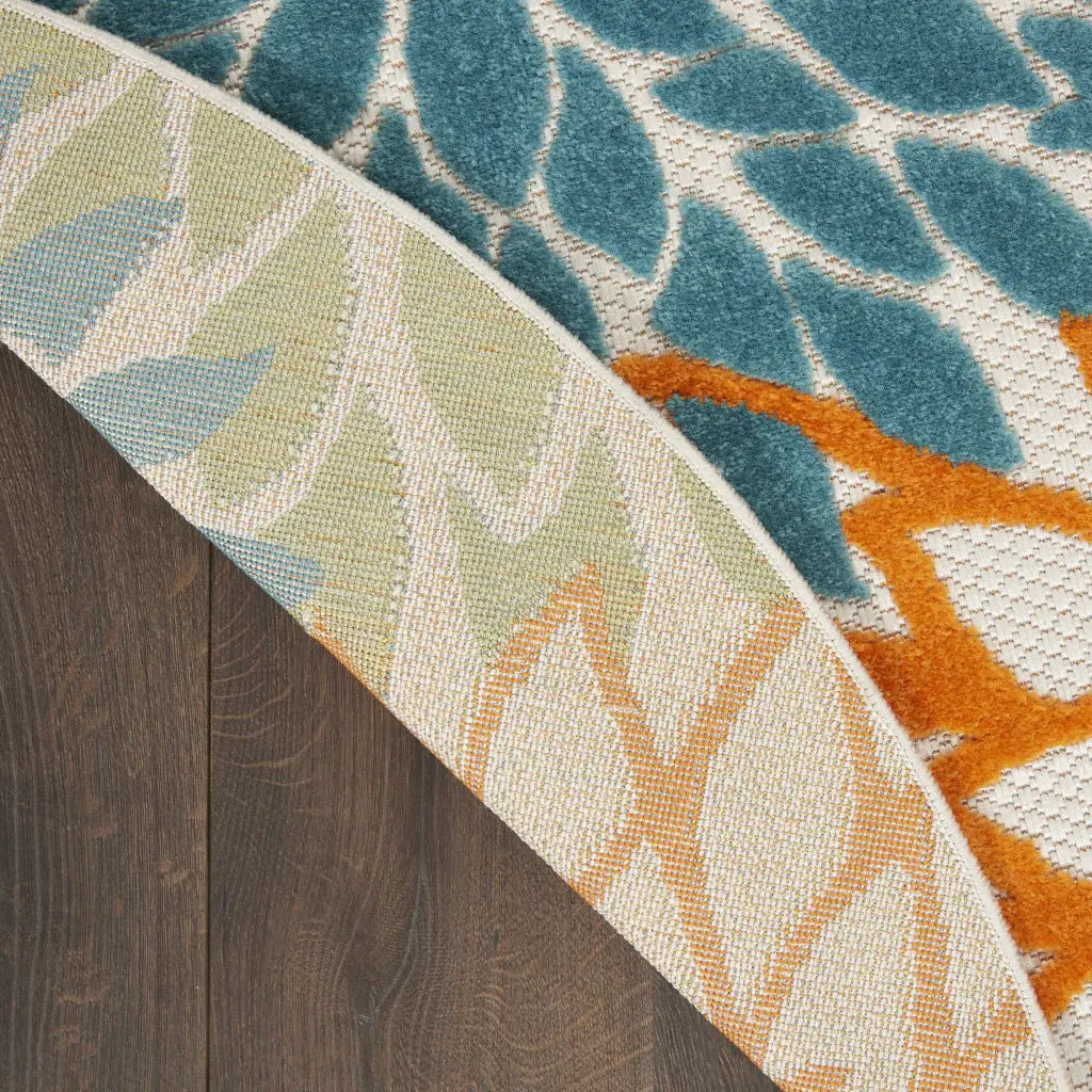 5' X 5' Turquoise Round Floral Non Skid Indoor Outdoor Area Rug - Homeroots - Flyclothing LLC