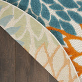 5' X 5' Turquoise Round Floral Non Skid Indoor Outdoor Area Rug - Homeroots - Flyclothing LLC