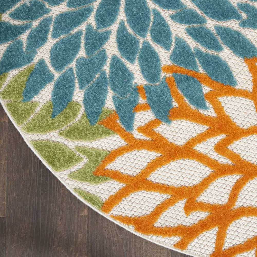 5' X 5' Turquoise Round Floral Non Skid Indoor Outdoor Area Rug - Homeroots - Flyclothing LLC