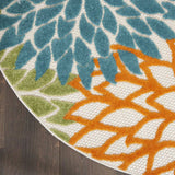 5' X 5' Turquoise Round Floral Non Skid Indoor Outdoor Area Rug - Homeroots - Flyclothing LLC