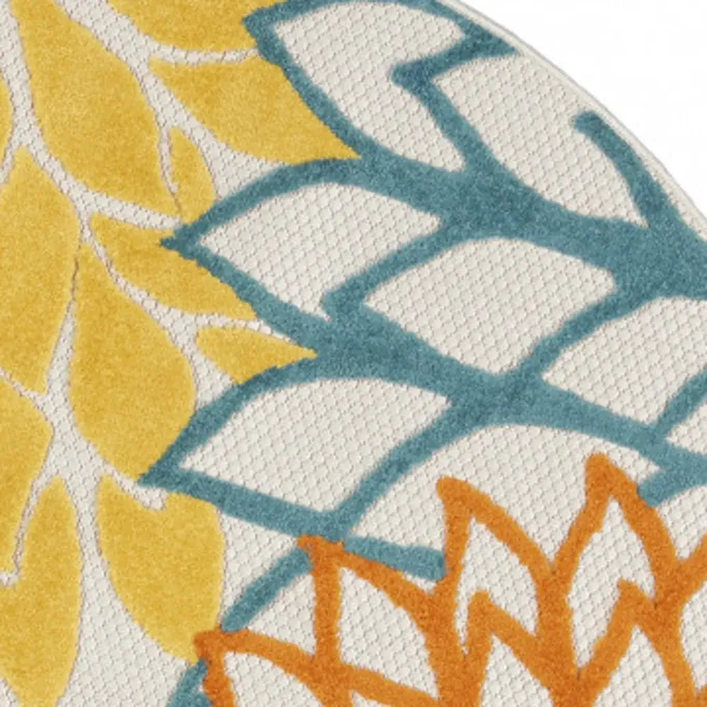 5' X 5' Turquoise Round Floral Non Skid Indoor Outdoor Area Rug - Homeroots - Flyclothing LLC