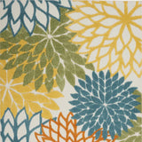 6' X 9' Turquoise Floral Non Skid Indoor Outdoor Area Rug - Homeroots