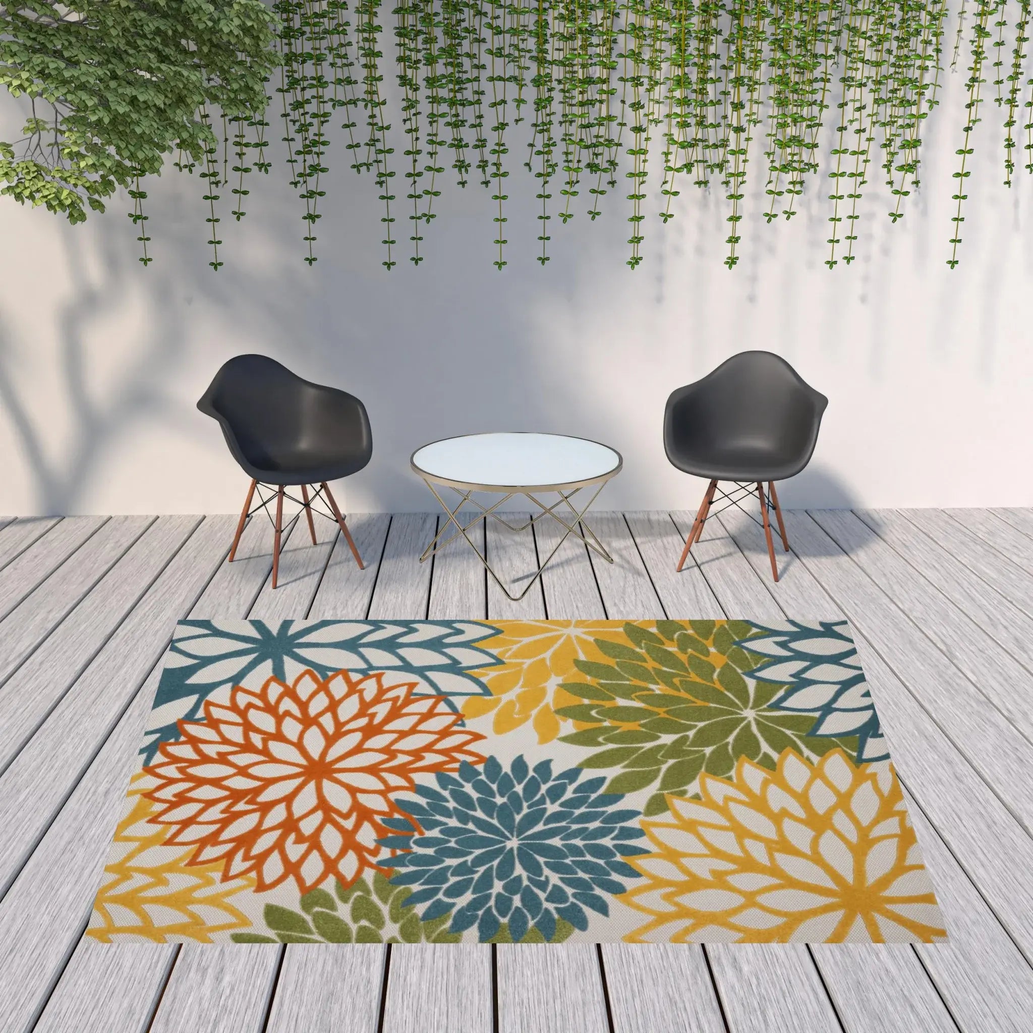 8' X 11' Turquoise Floral Non Skid Indoor Outdoor Area Rug - Homeroots - Flyclothing LLC