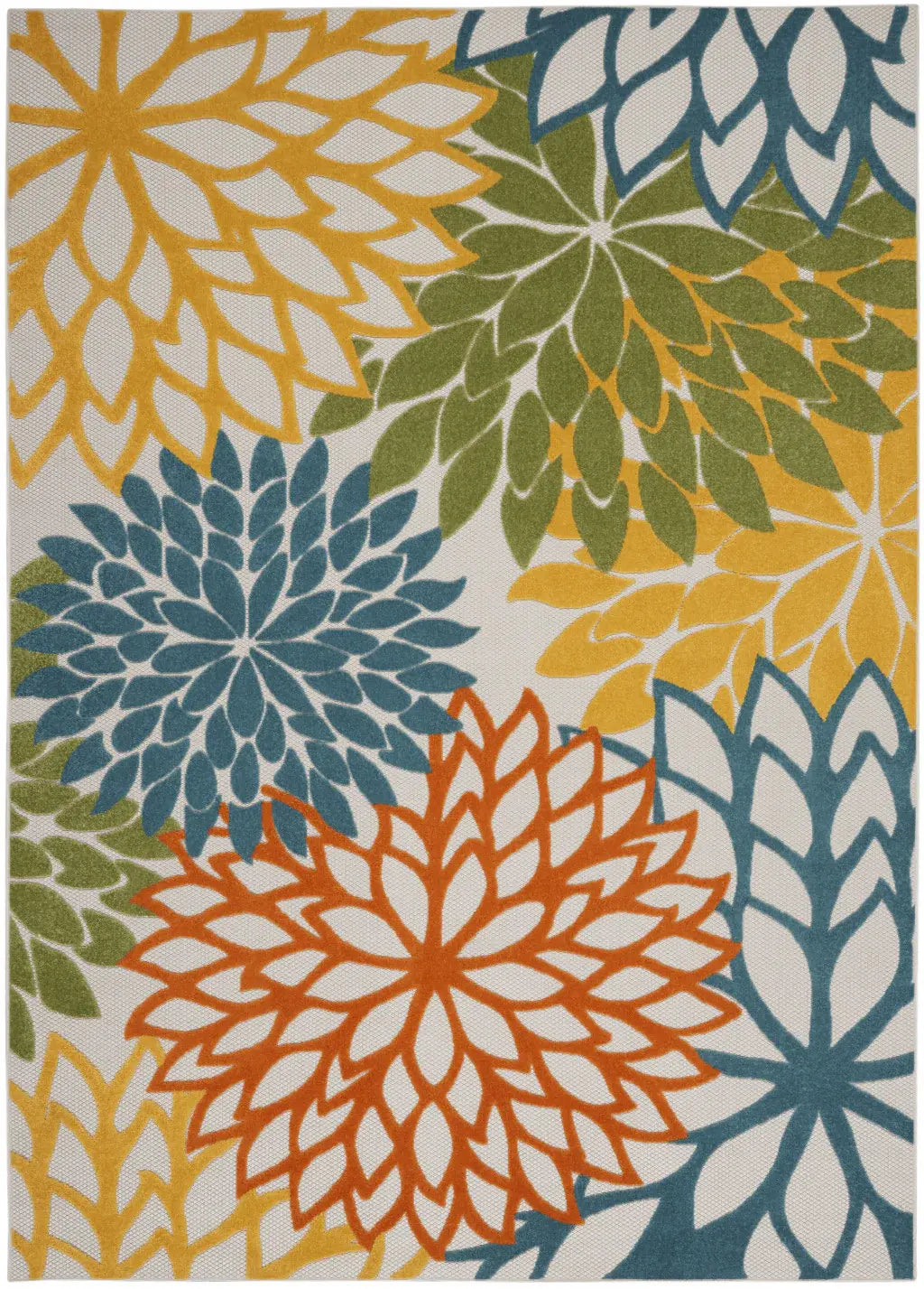 9' X 12' Turquoise Floral Non Skid Indoor Outdoor Area Rug - Homeroots - Flyclothing LLC