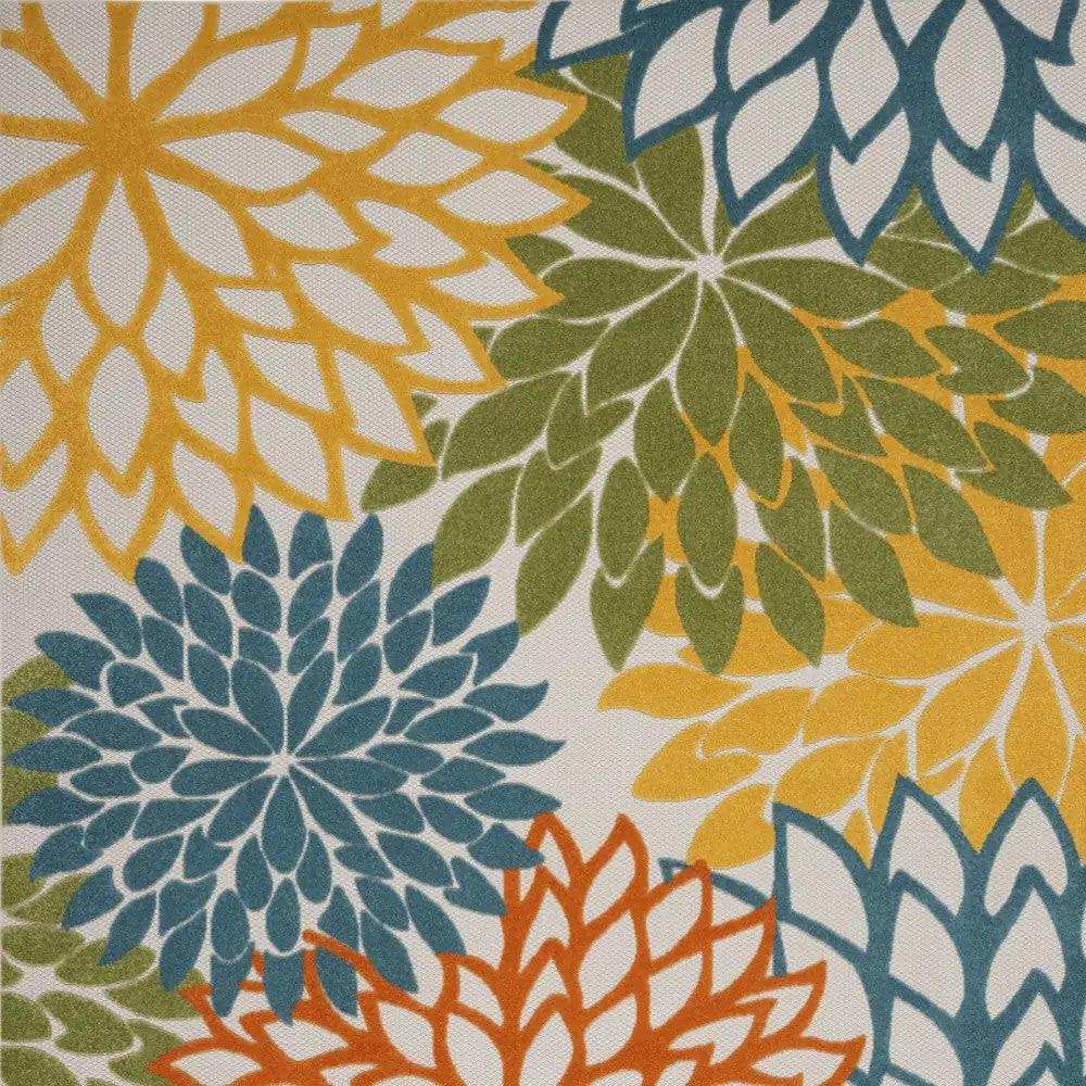 10' X 13' Turquoise Floral Non Skid Indoor Outdoor Area Rug - Homeroots - Flyclothing LLC