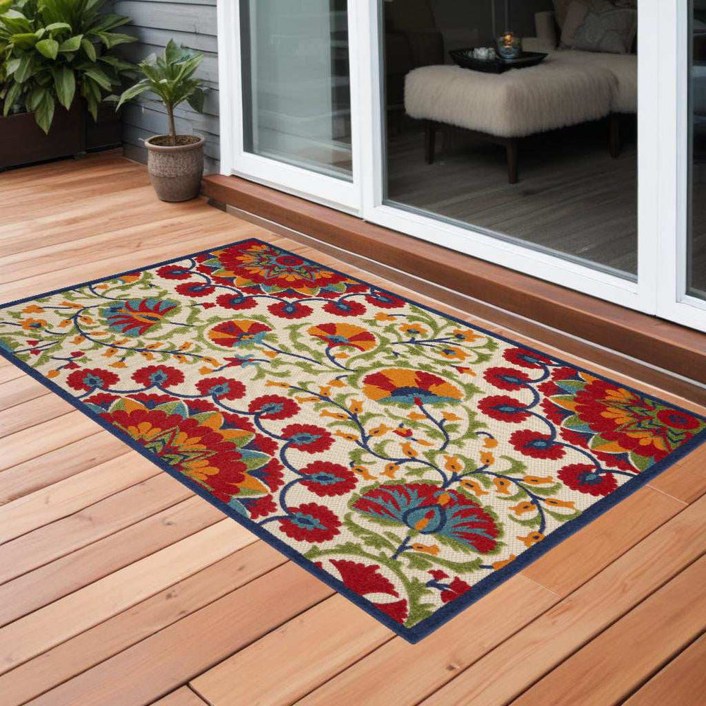 3' X 5' Red Toile Non Skid Indoor Outdoor Area Rug - Homeroots - Flyclothing LLC