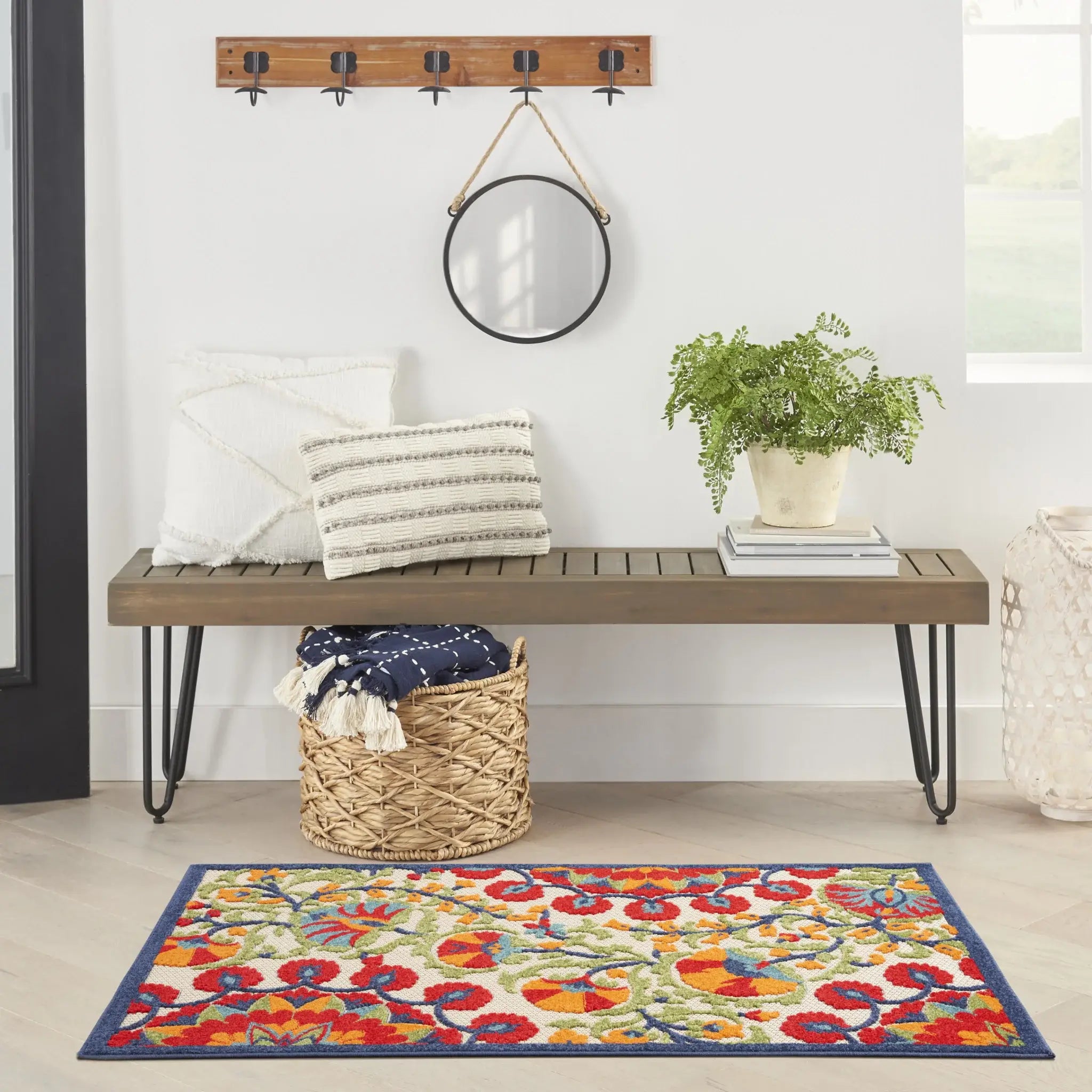 3' X 5' Red Toile Non Skid Indoor Outdoor Area Rug - Homeroots - Flyclothing LLC