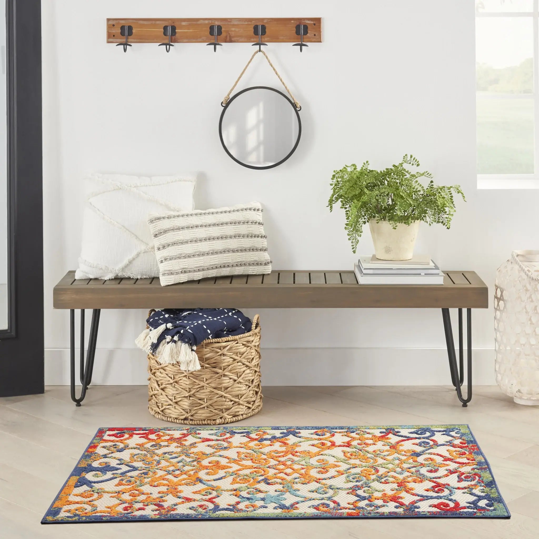 3' X 5' Orange Blue And Green Damask Non Skid Indoor Outdoor Area Rug - Homeroots - Flyclothing LLC