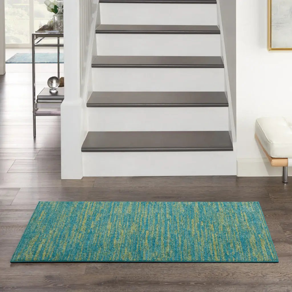2' X 4' Blue And Green Striped Non Skid Indoor Outdoor Runner Rug - Homeroots - Flyclothing LLC