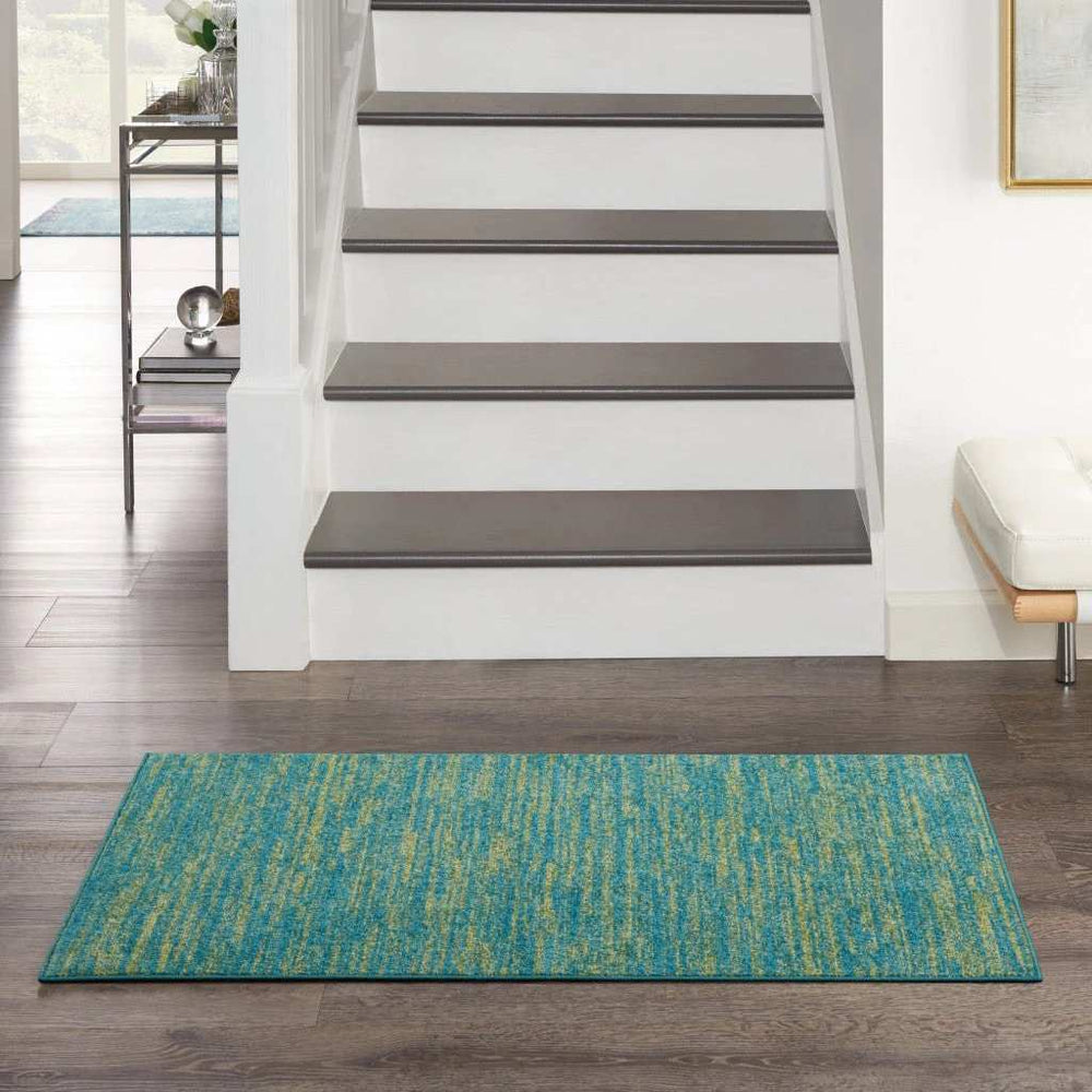 2' X 4' Blue And Green Striped Non Skid Indoor Outdoor Runner Rug - Homeroots - Flyclothing LLC