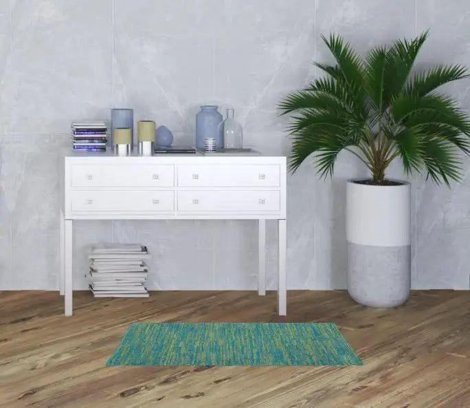 2' X 4' Blue And Green Striped Non Skid Indoor Outdoor Runner Rug - Homeroots - Flyclothing LLC