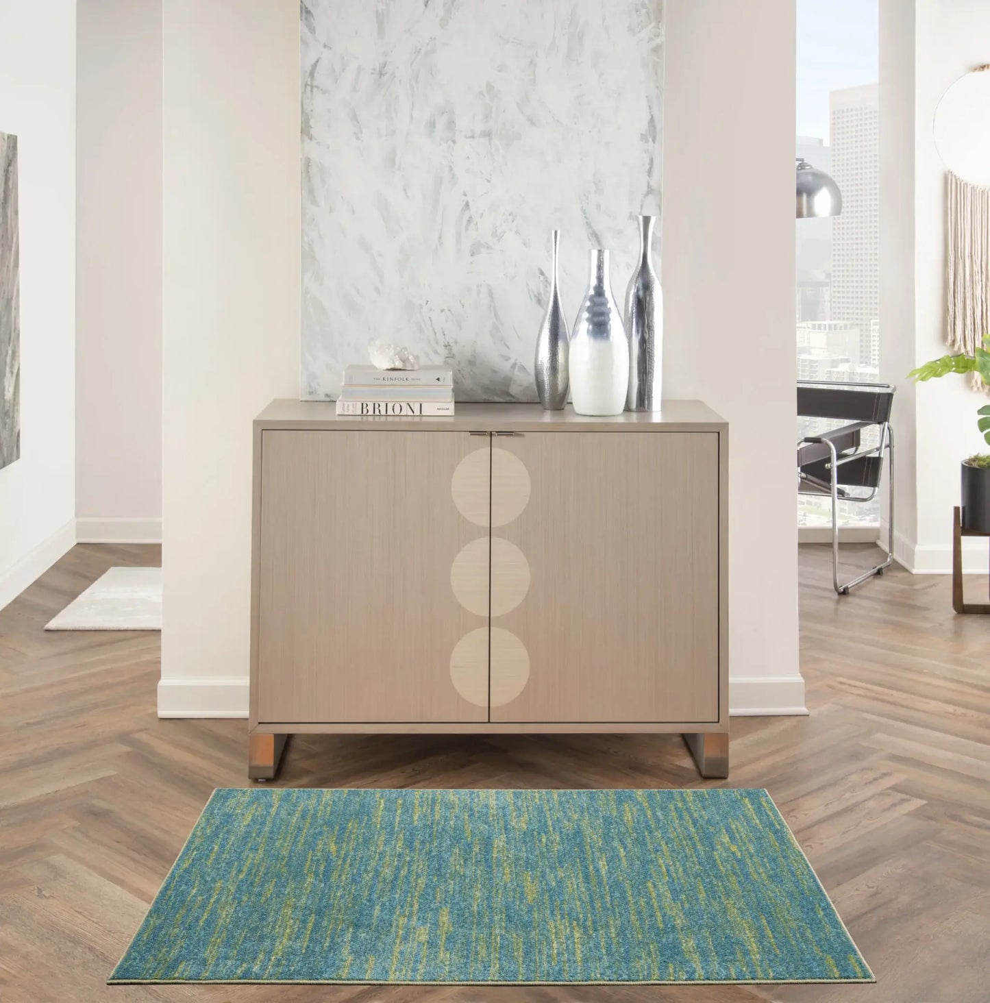 3' X 5' Blue And Green Striped Non Skid Indoor Outdoor Area Rug - Homeroots - Flyclothing LLC