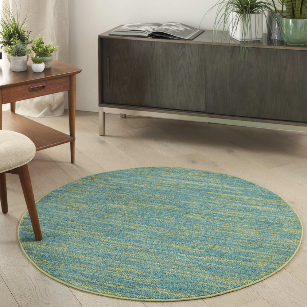 4' Blue And Green Round Striped Non Skid Indoor Outdoor Area Rug - Homeroots - Flyclothing LLC
