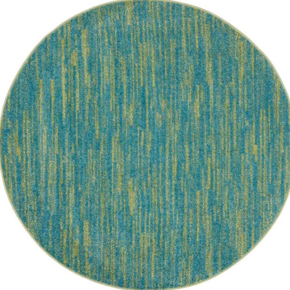 4' Blue And Green Round Striped Non Skid Indoor Outdoor Area Rug - Homeroots - Flyclothing LLC