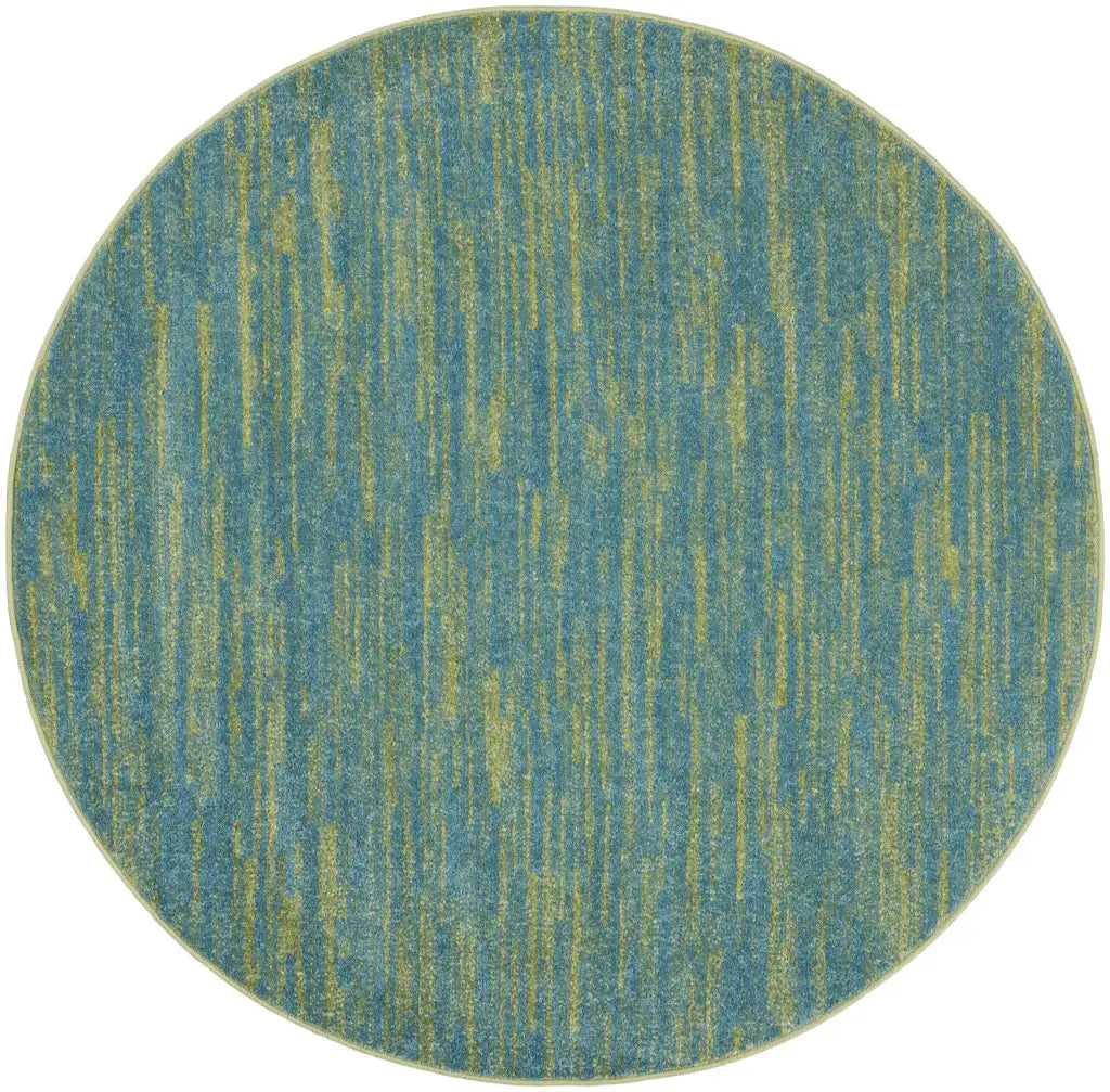 4' Blue And Green Round Striped Non Skid Indoor Outdoor Area Rug - Homeroots - Flyclothing LLC