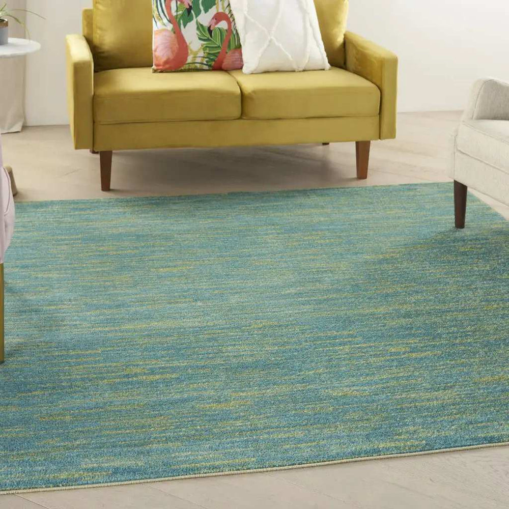 5' X 5' Blue And Green Square Striped Non Skid Indoor Outdoor Area Rug - Homeroots - Flyclothing LLC
