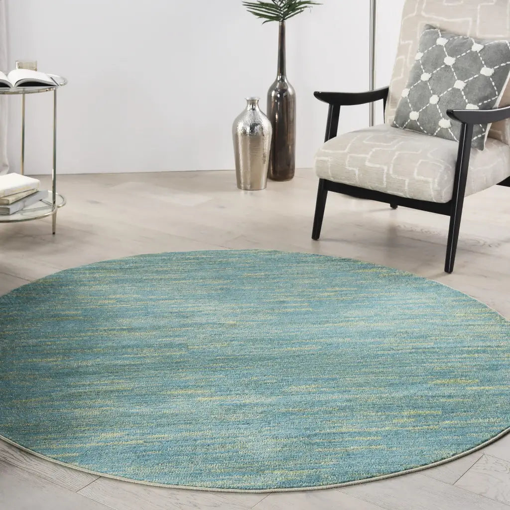 6' X 6' Blue And Green Round Striped Non Skid Indoor Outdoor Area Rug - Homeroots - Flyclothing LLC