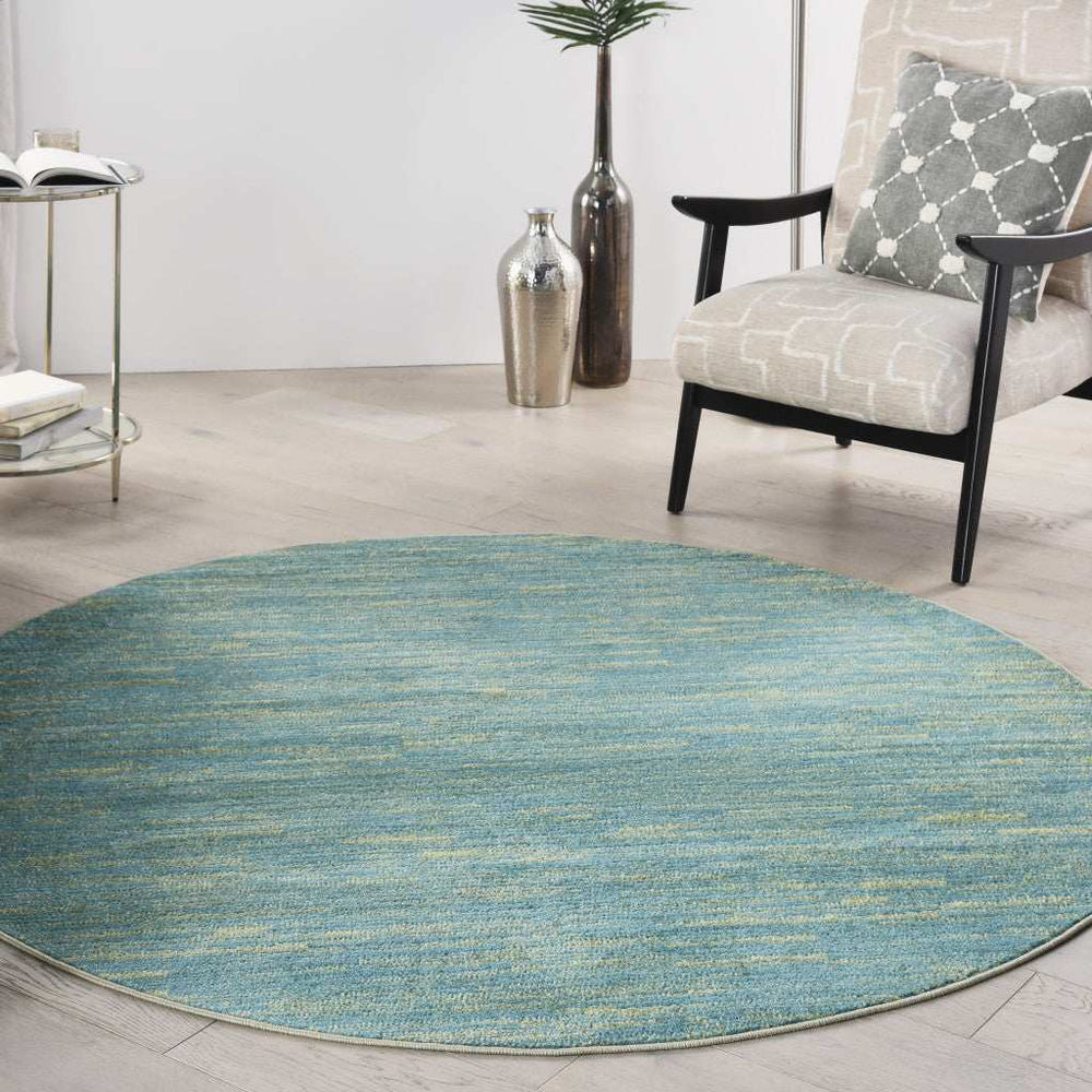 6' X 6' Blue And Green Round Striped Non Skid Indoor Outdoor Area Rug - Homeroots - Flyclothing LLC
