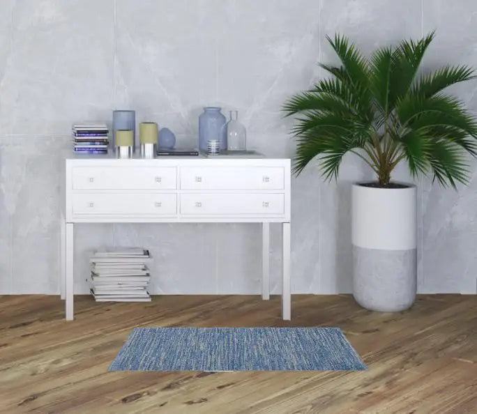 2' X 4' Blue And Grey Striped Non Skid Indoor Outdoor Runner Rug - Homeroots - Flyclothing LLC