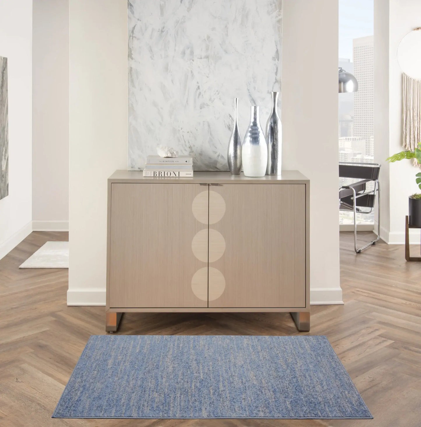 3' X 5' Blue And Grey Striped Non Skid Indoor Outdoor Area Rug - Homeroots - Flyclothing LLC