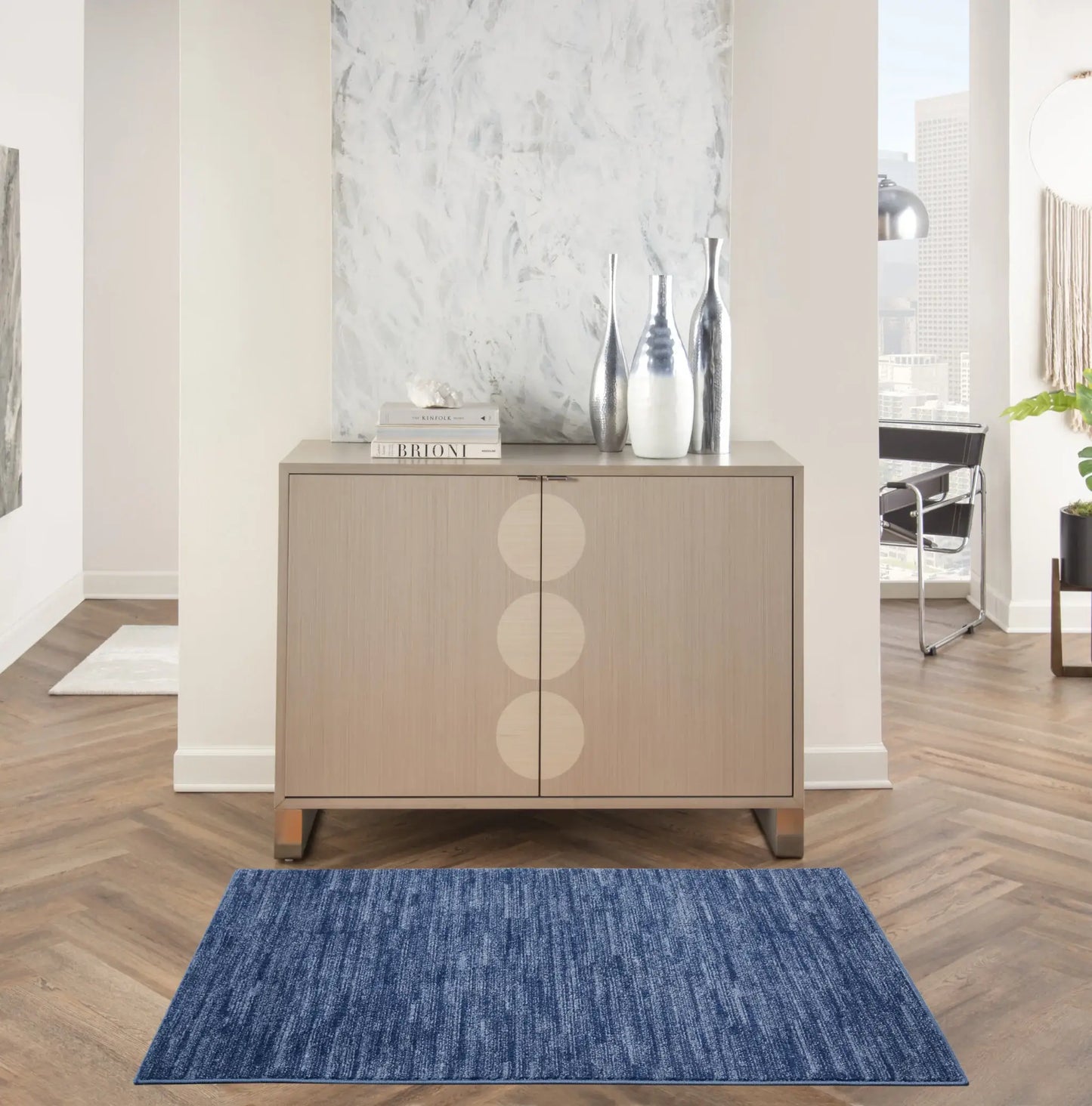 3' X 5' Navy Blue Non Skid Indoor Outdoor Area Rug - Homeroots - Flyclothing LLC