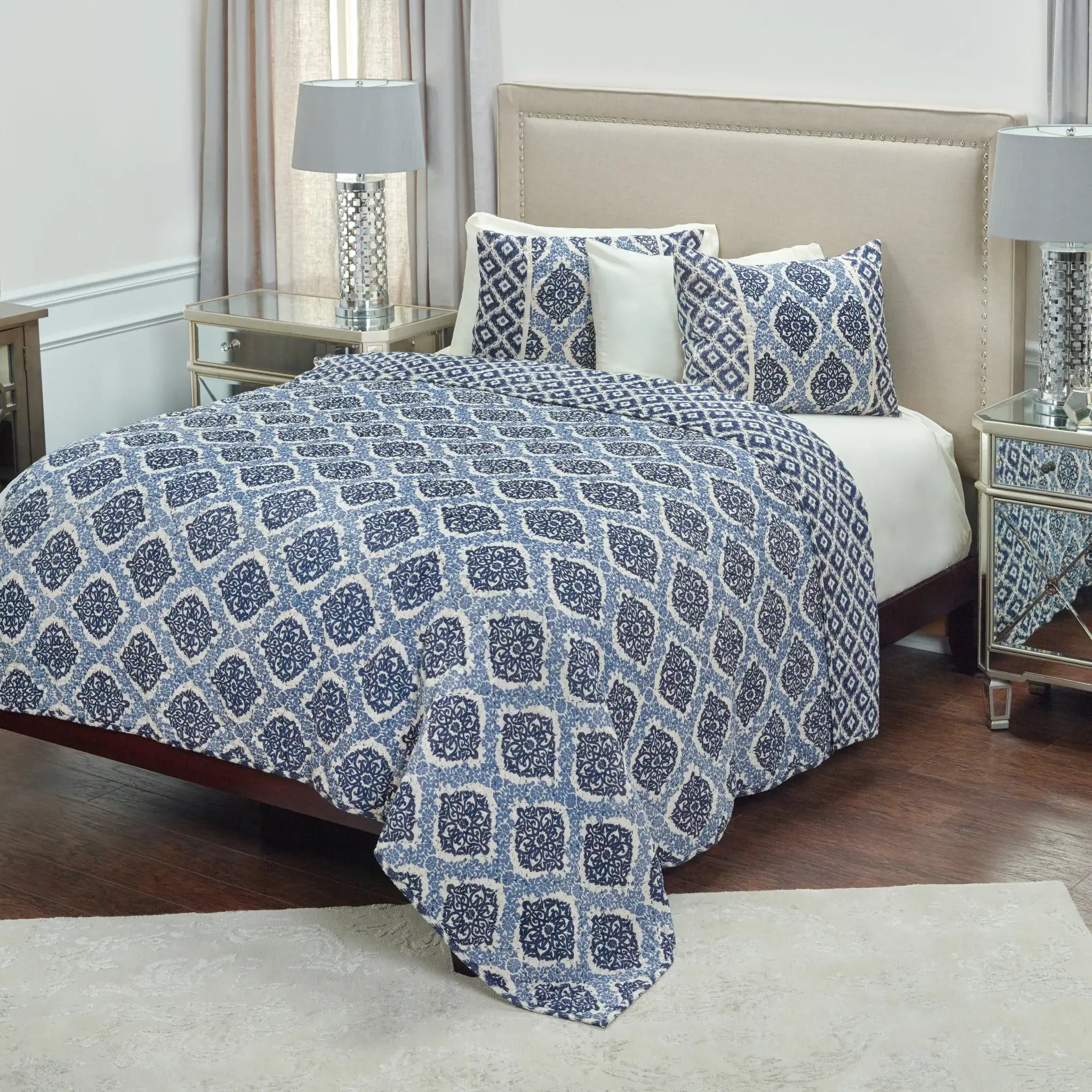 Indigo Queen 100% Cotton 300 Thread Count Machine Washable Down Alternative Comforter - Homeroots - Flyclothing LLC