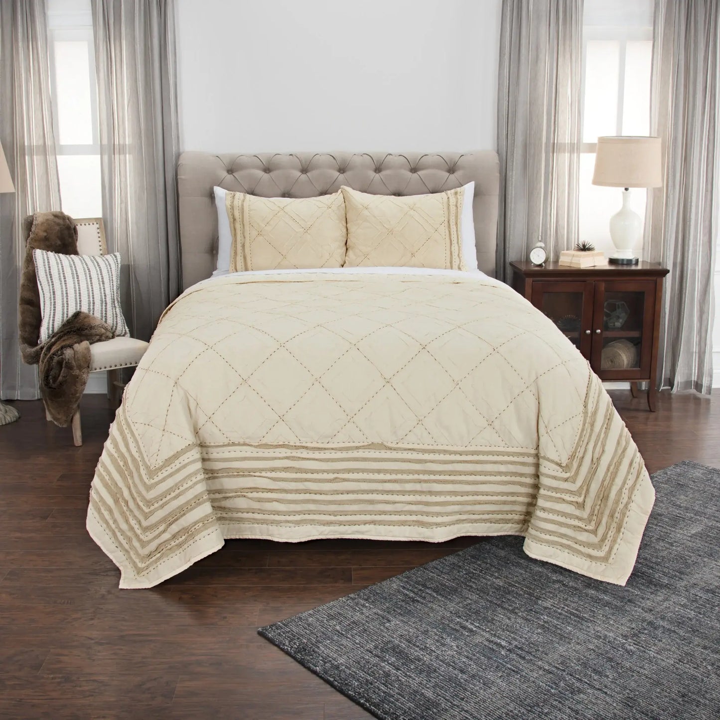 Natural King 100% Cotton 300 Thread Count Machine Washable Down Alternative Comforter - Homeroots - Flyclothing LLC